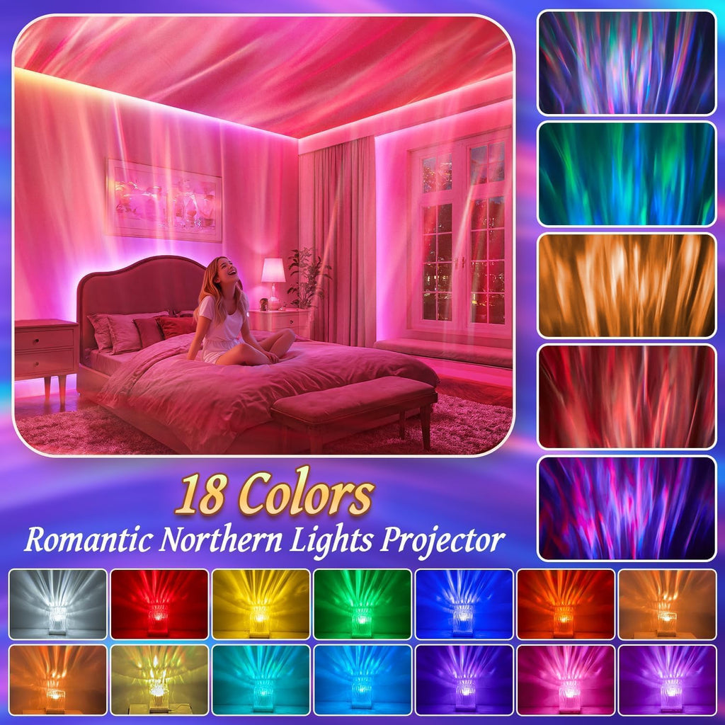 Mubarek Northern Lights for Bedroom,15 White Noise + Bluetooth Galaxy Light Projector,RGB Multi-Color Lamps for Night Stands Home Decor Living Room Night Light for Kids Christmas Gifts for Teen Girls