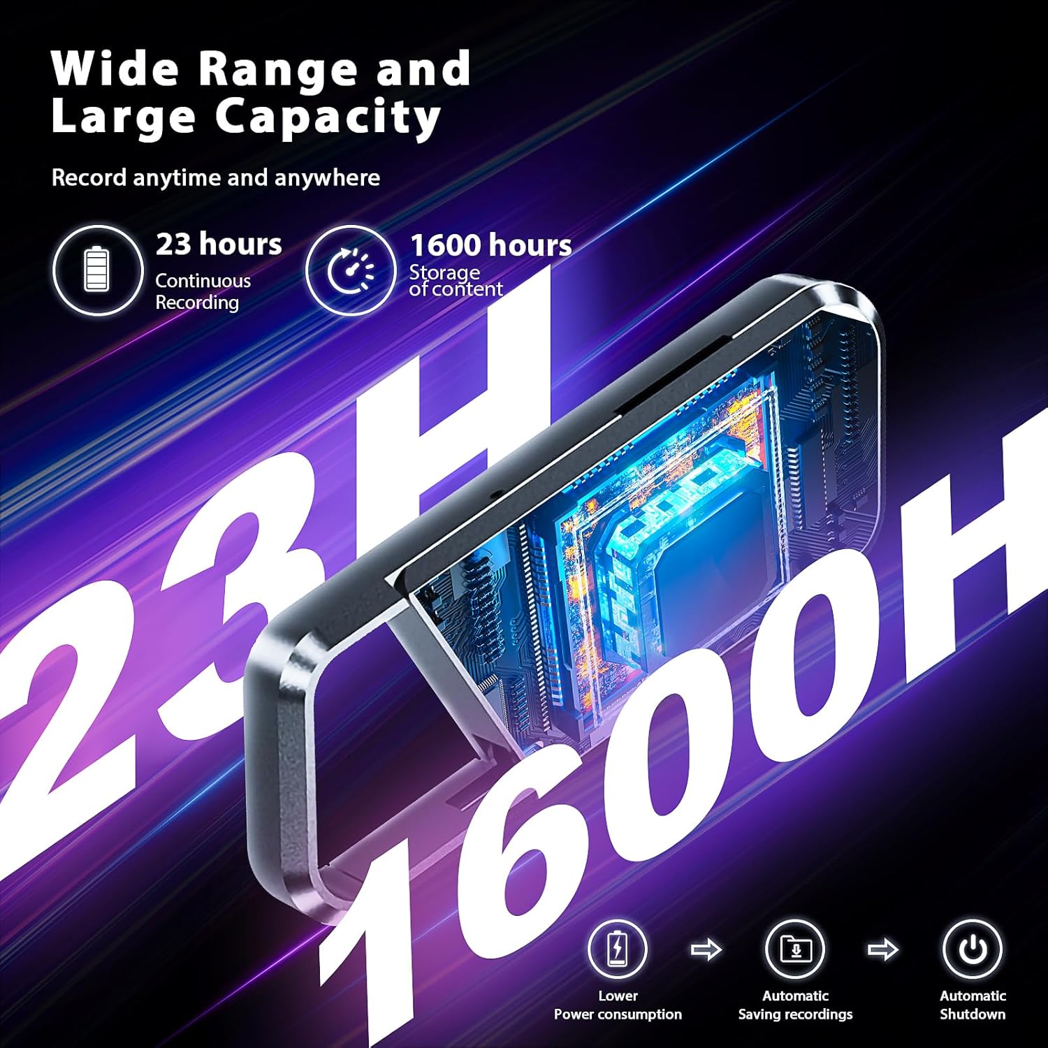 64GB Voice Activated Recorder - Recording Device with 1600H Long Duration Vioce Recorder for Lecture & Meeting - HD Audio Recorder Supporting MP3/WAV Formats