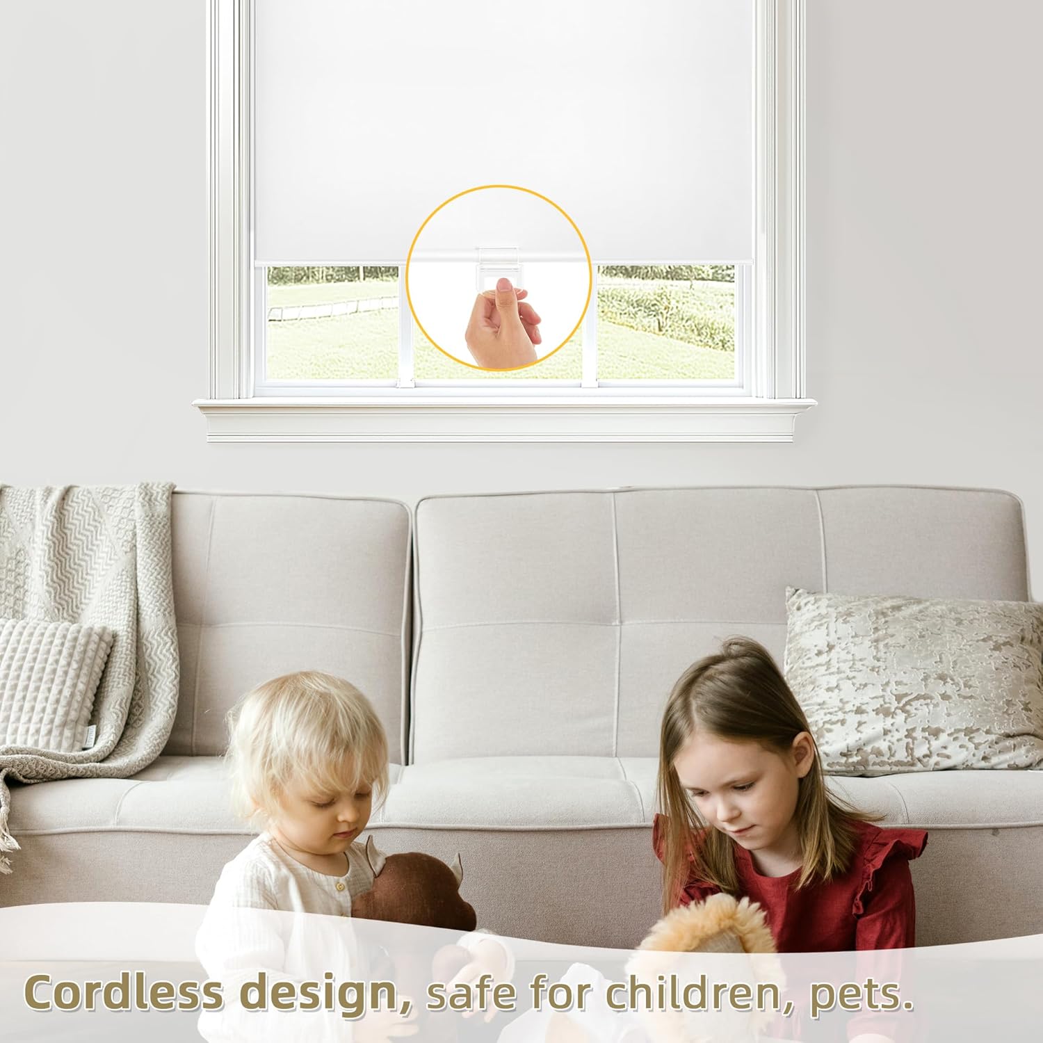 ChrisDowa Cordless Blackout Roller Shades for Windows, Thermal Insulated UV Protection Pull Down Shades, Total Blackout Window Blinds for Home, Office, Bedroom, Door (37" W x 72" H, White)