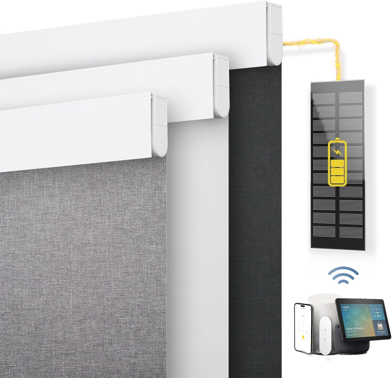 DENFOON Motorized Blinds with Remote Control, Custom Blackout Smart Blinds [with Cover],Electric Blinds with Complimentary Solar Panel, Cordless Automatic Roller Shades for Windows,White,Custom
