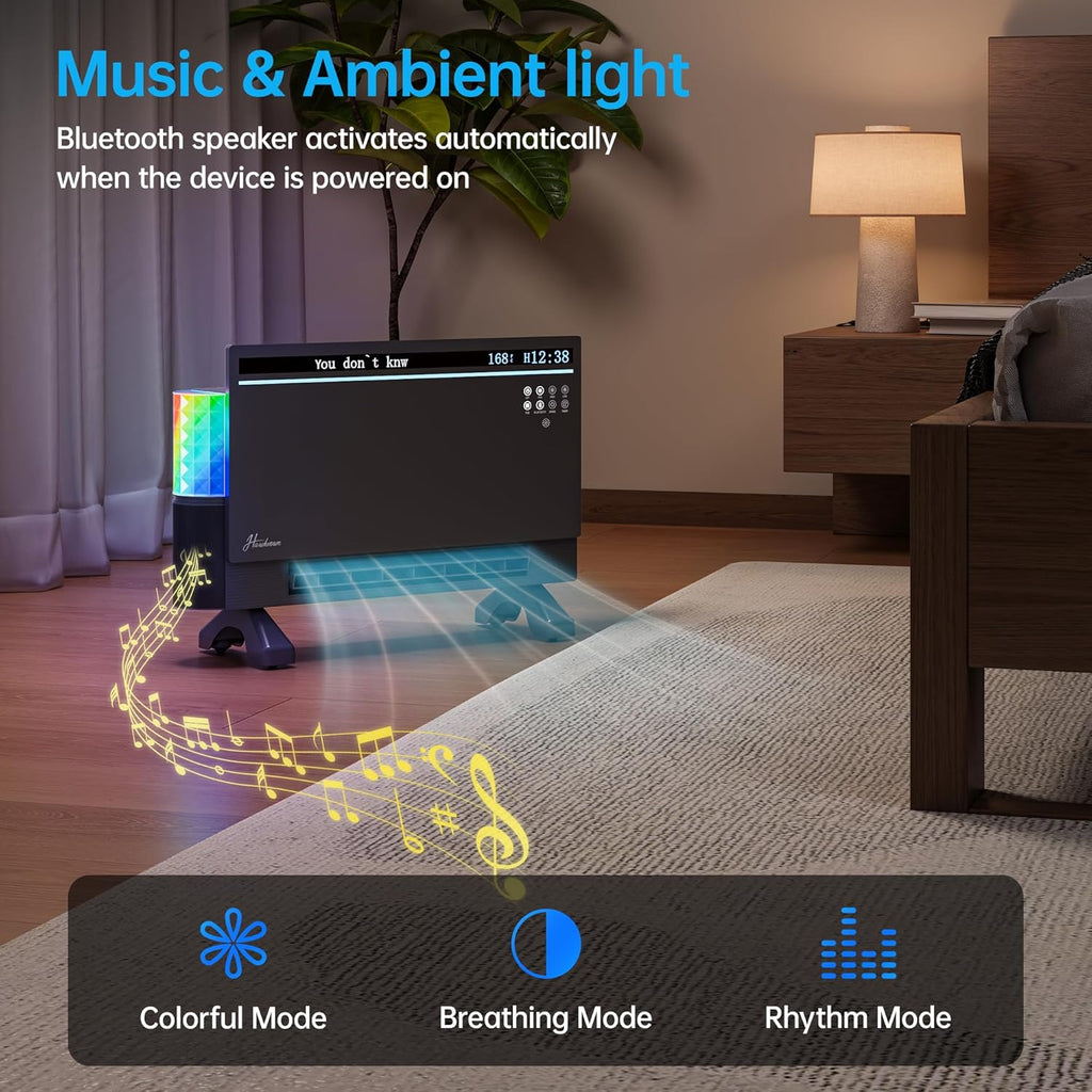 1800W Smart Electric Panel Space Heater with Bluetooth Speaker, Lyric Display & RGB Lights, 6-in-1Heater Fan, App/Voice/Remote/Touch Control, Wall-Mount or Freestanding, Works with Alexa