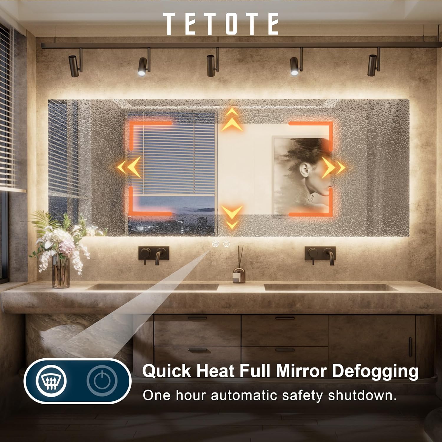TETOTE 24 x 36 Inch LED Backlit Bathroom Mirror with Lights, 3Color White/Warm/Natural, Anti-Fog Lighted Mirror,Dimmable,Vanity Mirror,Wall Mounted