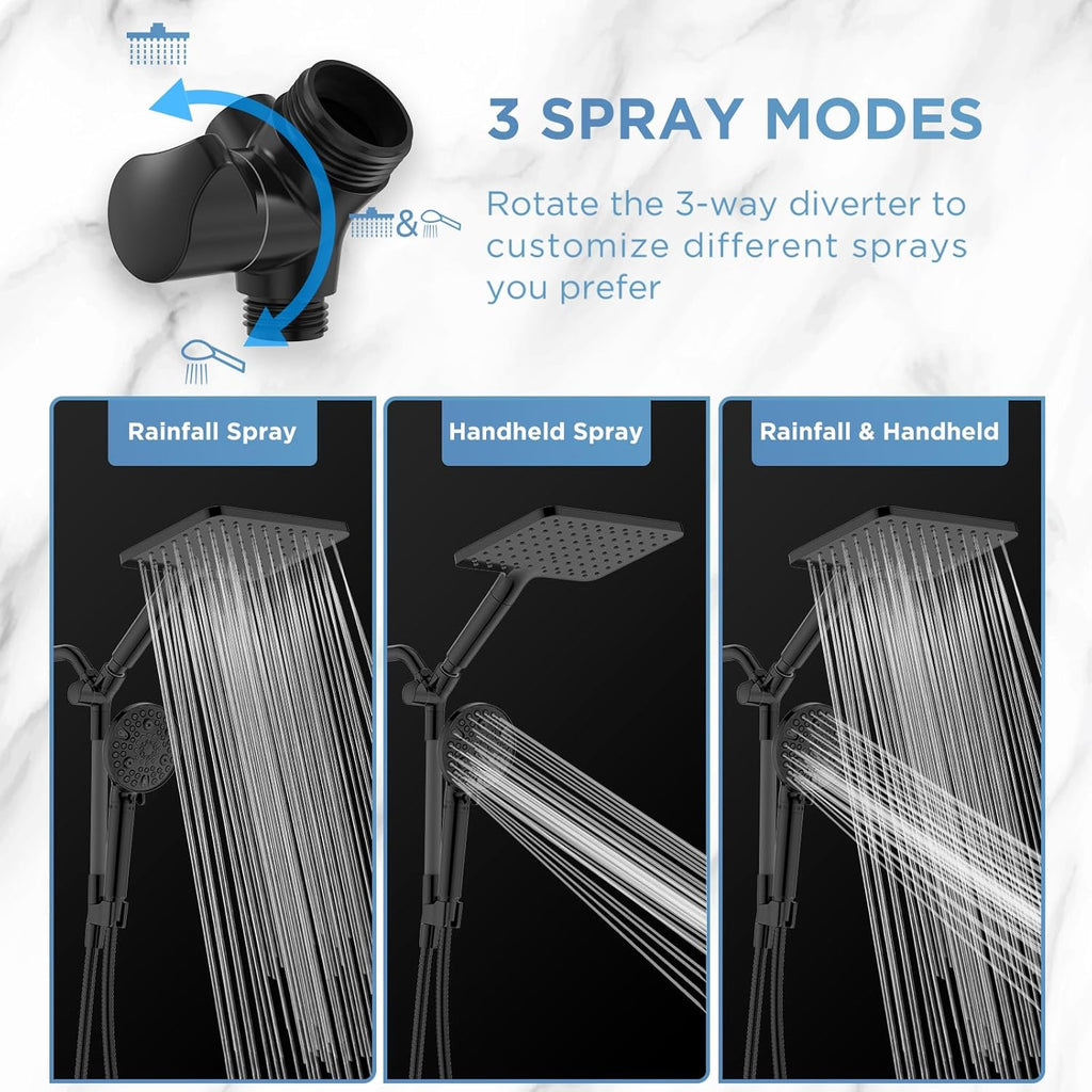 MakeFit Dual Filtered Rain Shower Head Combo, High Pressure Handheld Shower Head with Adjustable Bar - Rainfall Shower Head And Showerhead with Filter for Hard Water - Removes Chlorine
