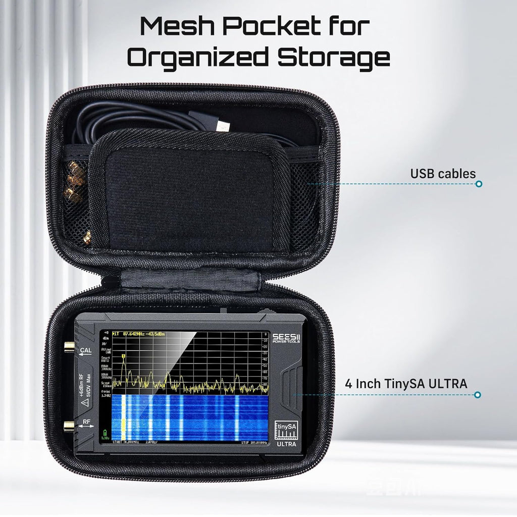 Seesii 4 Inch Protective Case for NanoVNA-H4 & TinySA Ultra: EVA Hard Shell Storage Pouch with Custom Foam for Antenna/Spectrum Analyzer, Waterproof Shockproof Design with Carry Strap