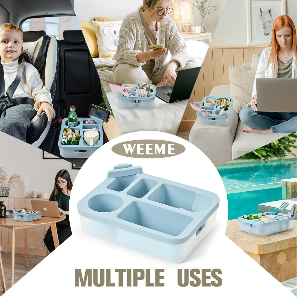 Couch Cup Holder Tray with Rotating Phone Stand & Anti-Spill Design, Silicone Sofa Caddy for Drinks, Remote, Snacks (Green, 11.8"x 9.05")