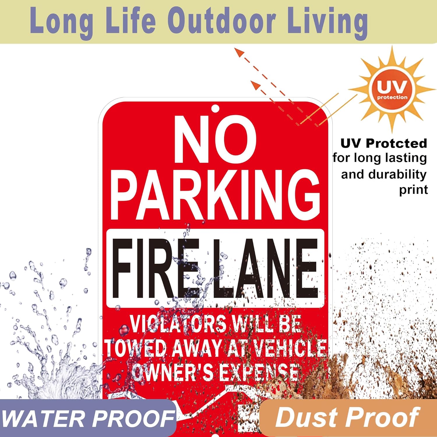 No Parking Fire Lane Signs, Red, Reflective Aluminum, 12 x 18 Inches, Weather Resistant, Wall Mount, 2 Pack