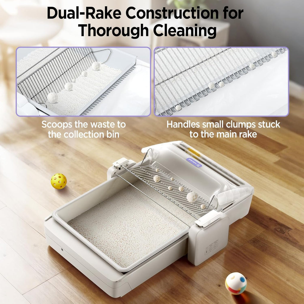 Robotail Fully-Open Automatic Self Cleaning Litter Box, Extra Large Space Electric Cat Litter Box with APP Control Health Monitor, Smart Litter Tray for Multiple Cats, with 20 Liners