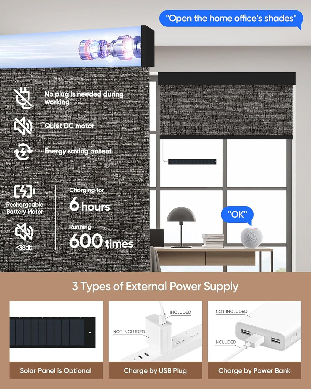 Kincmo Motorized Blinds with Remote,100% Blackout Motorized Roller Shades Work with Apple Homekit,Alexa,Google, Custom Electric Blinds with App,Voice Control (Classic Shadow)