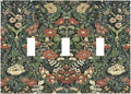 Decorative Switch Plates Vintage Dark Floral William Morris Green Flower 3 Gang Wall Plate Triple Toggle Light Switch Cover Faceplate Electrical Wall Panels for living Room Home Decor