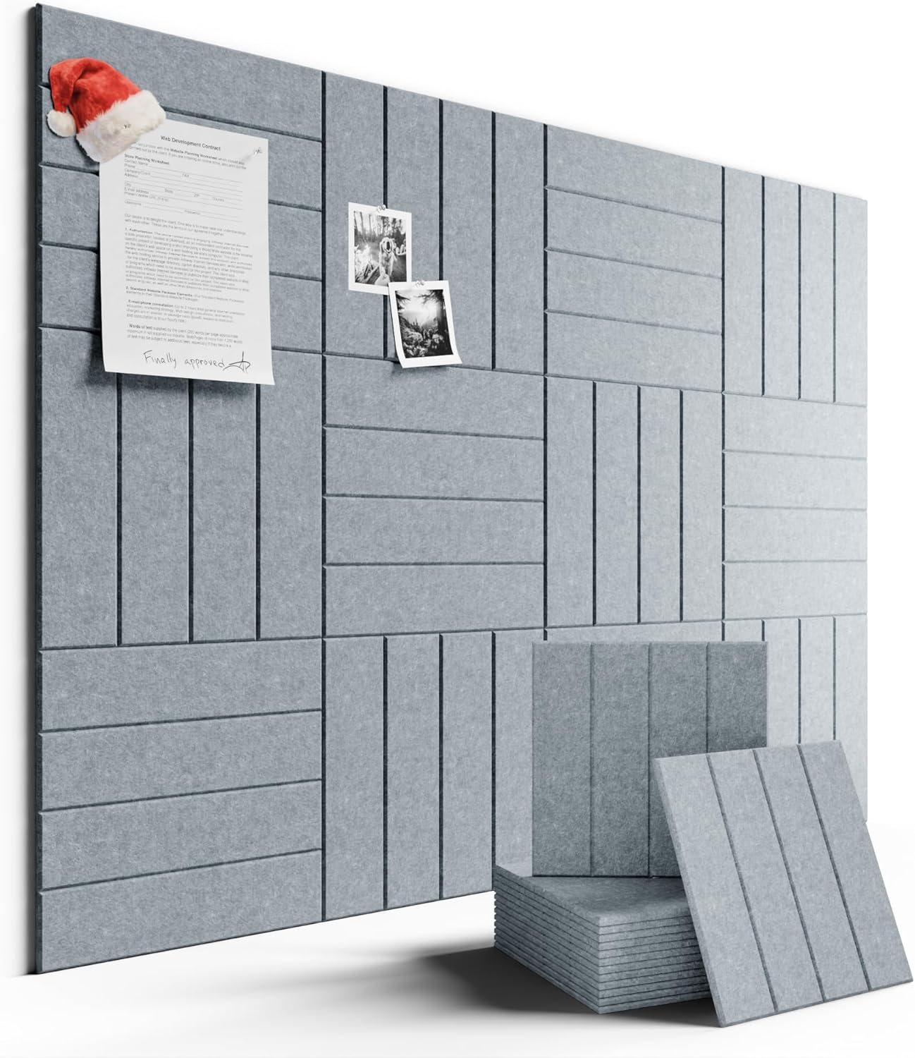 Large Felt Bulletin Board 48" x 36" Cork Board Alternative-12 Pack with 70 Safe Removable Adhesive Tabs, Cork Boards for Walls Cork Board for Home Office Classroom Pin Board-Blue Gray