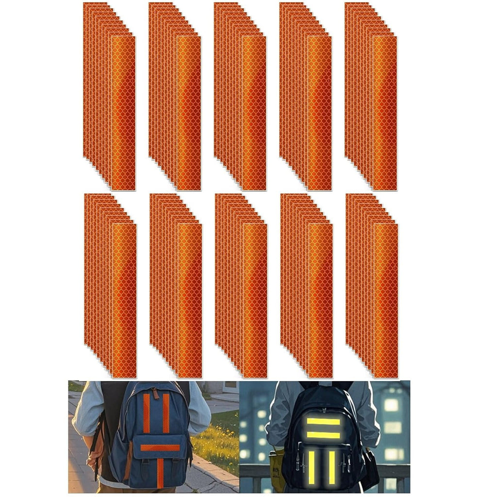 Non Fading Orange Reflective Stickers 1 inch X 6 inch, Outdoor Waterproof High Visibility Warning Safety Adhesive Reflector Tape (100 Pcs)