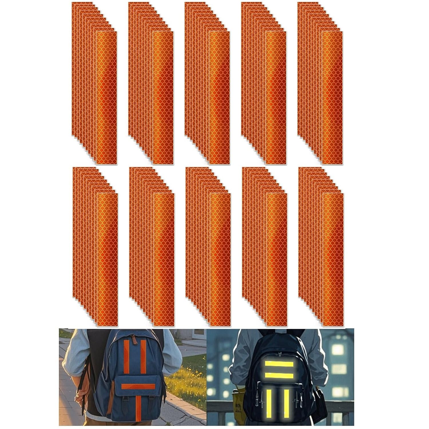 Non Fading Orange Reflective Stickers 1 inch X 6 inch, Outdoor Waterproof High Visibility Warning Safety Adhesive Reflector Tape (100 Pcs)