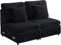 LEVNARY Modular Armless Chair Set of 2, Faux Rabbit Fur Upholstered Single Seat for Sectional Sofa Expansion (Black)