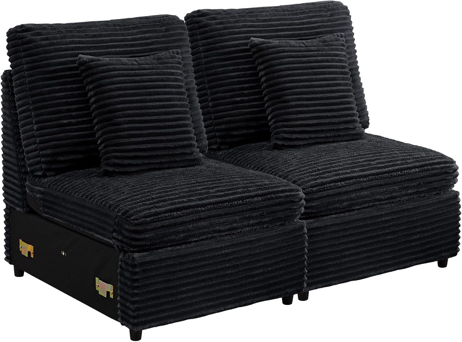LEVNARY Modular Armless Chair Set of 2, Faux Rabbit Fur Upholstered Single Seat for Sectional Sofa Expansion (Black)