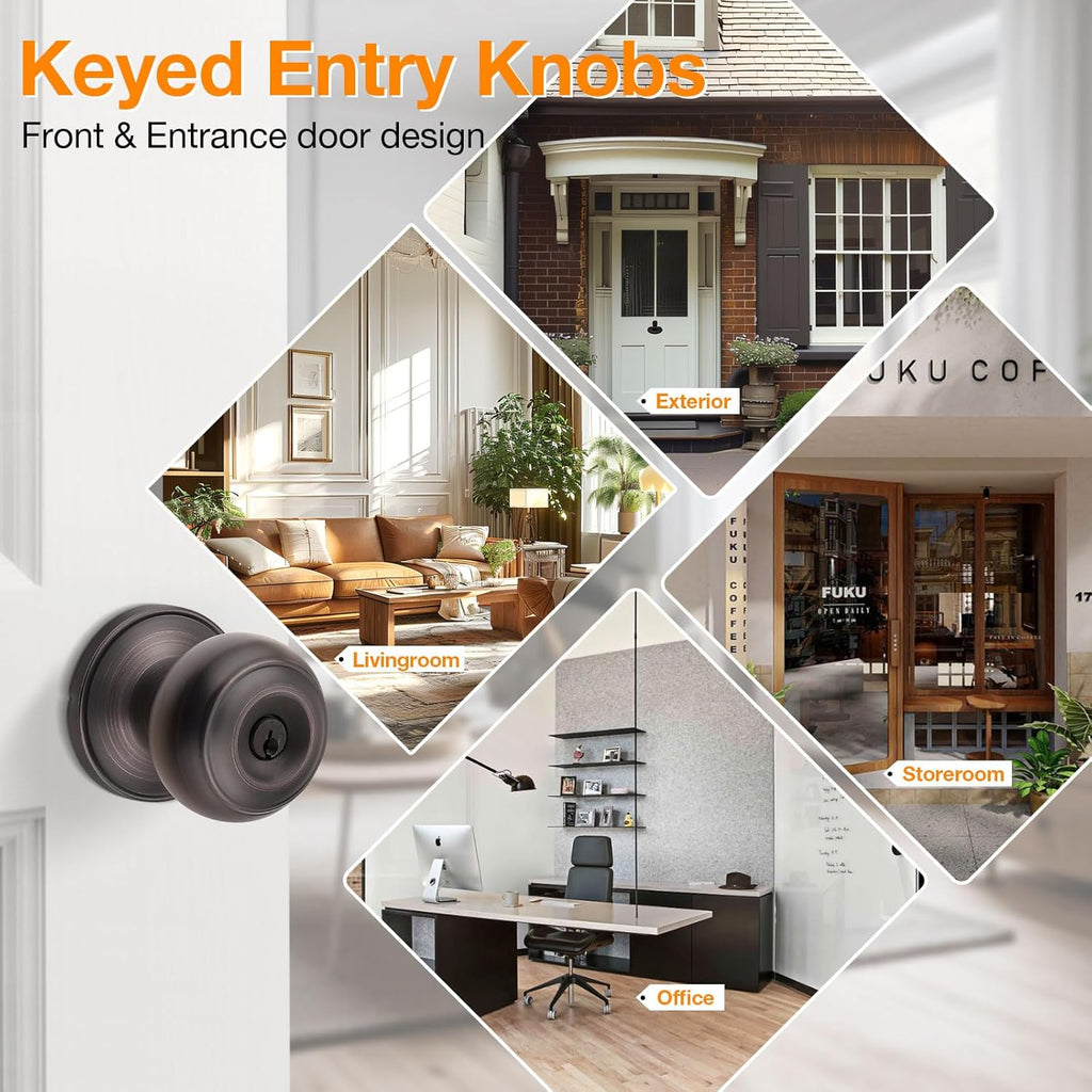Gobrico Flat Ball Round Keyed-Alike Entry Knob for Exterior Door Oil Rubbed Bronze Finished Same Key Pack of 5