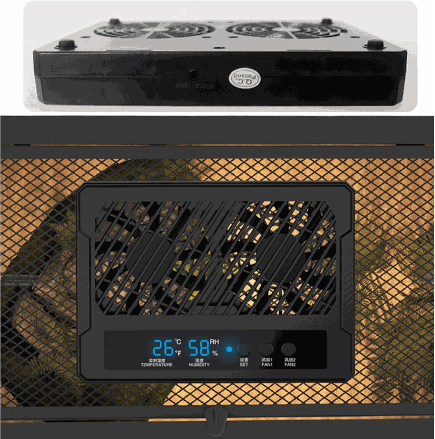 Reptile Fan & Terrarium Dehumidifier – Smart Dual-Row Humidity Fan for Reptile Tank, Snake, Gecko, Bearded Dragon Enclosure