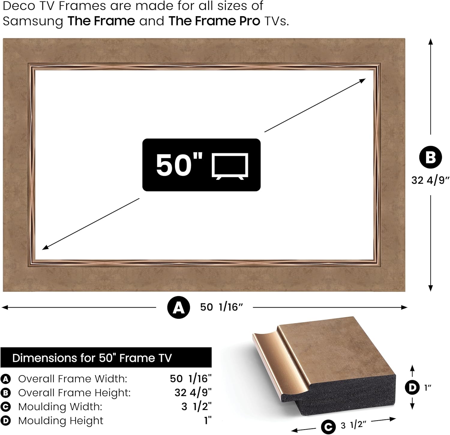 Contemporary Bronze 50" Premiere Deco TV Frame - Compatible ONLY with Samsung The Frame TVs (Fits 2021-2025, LS03A, LS03B, LS03C, LS03D, LS03FA)