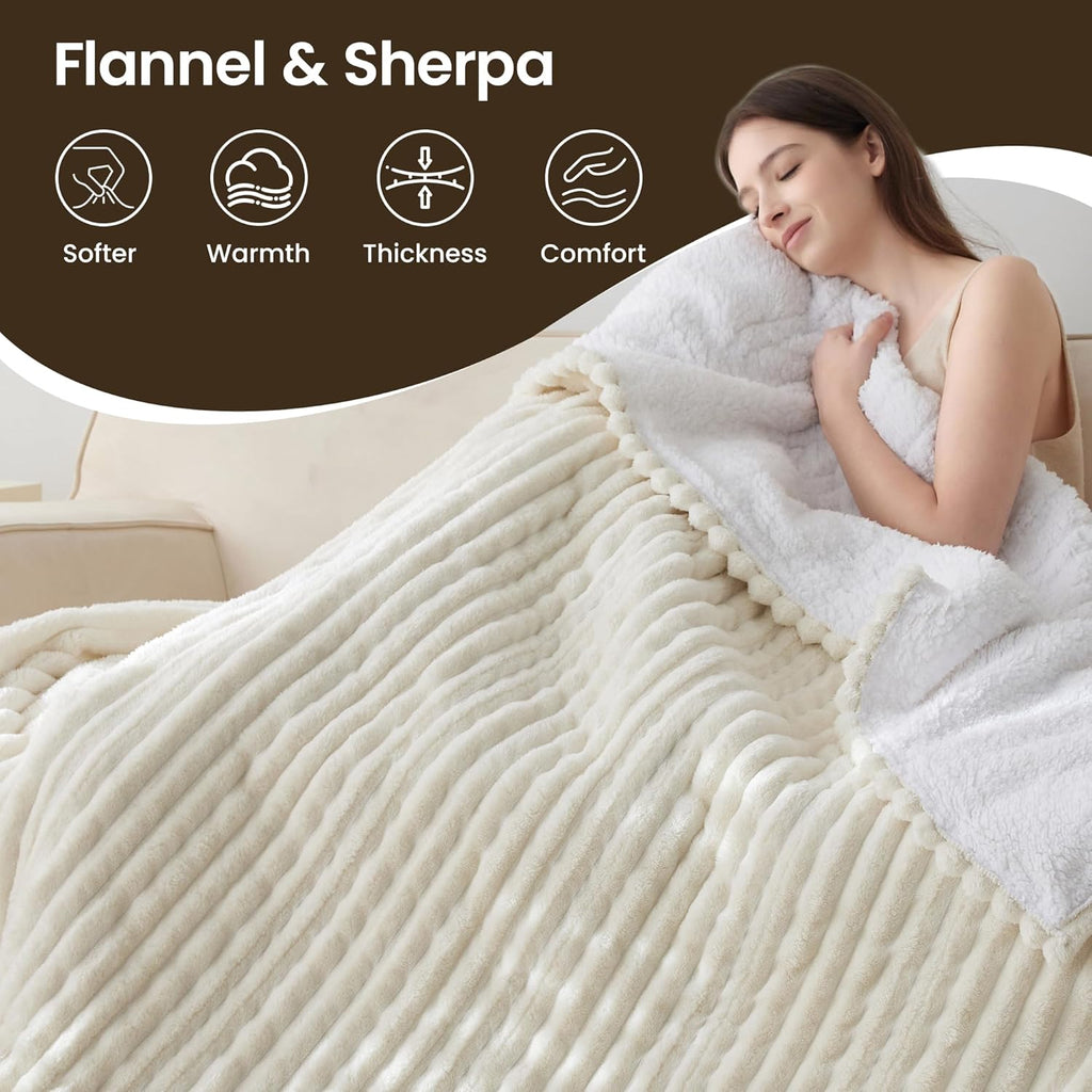 Heated Blanket Electric Blanket 50"x60", Soft Flannel Sherpa Electric Throw with 5 Heating Level & 12 Times Setting, Heated Throw with Overheating Protection, Machine Washable (Beige)