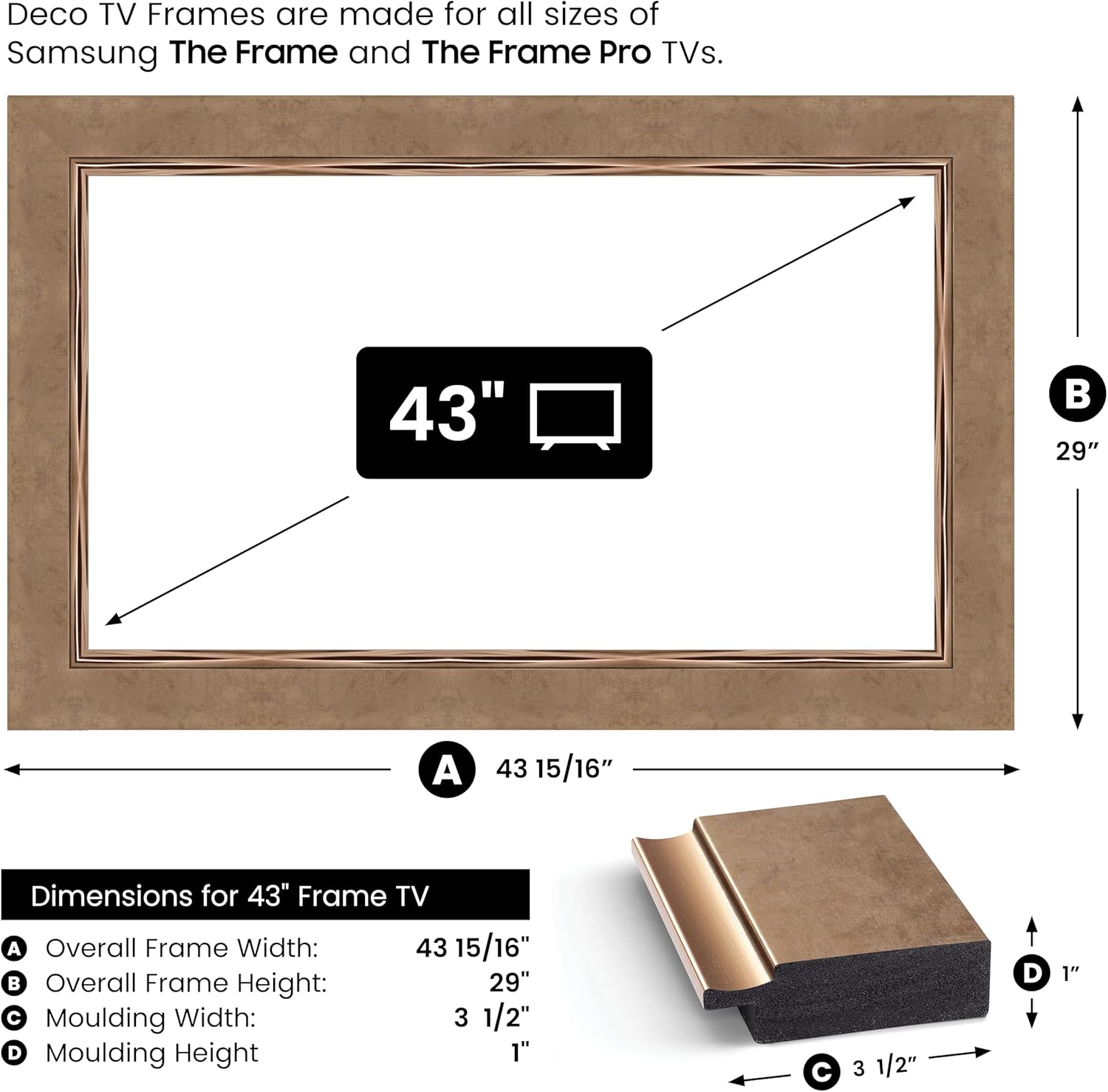 Contemporary Bronze 43" Premiere Deco TV Frame - Compatible ONLY with Samsung The Frame TVs (Fits 2021-2025, LS03A, LS03B, LS03C, LS03D, LS03FA)