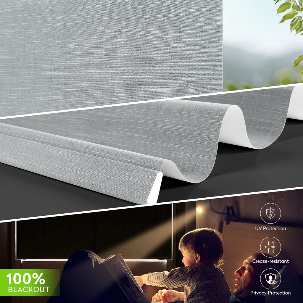 ZSTARR Motorized Blackout Roller Blinds with Remote Control,Rechargeable Smart Window Shades Compatible with Alexa Google via Hub,Fabric Wrapped Valance, Custom Size (Smoke Grey)
