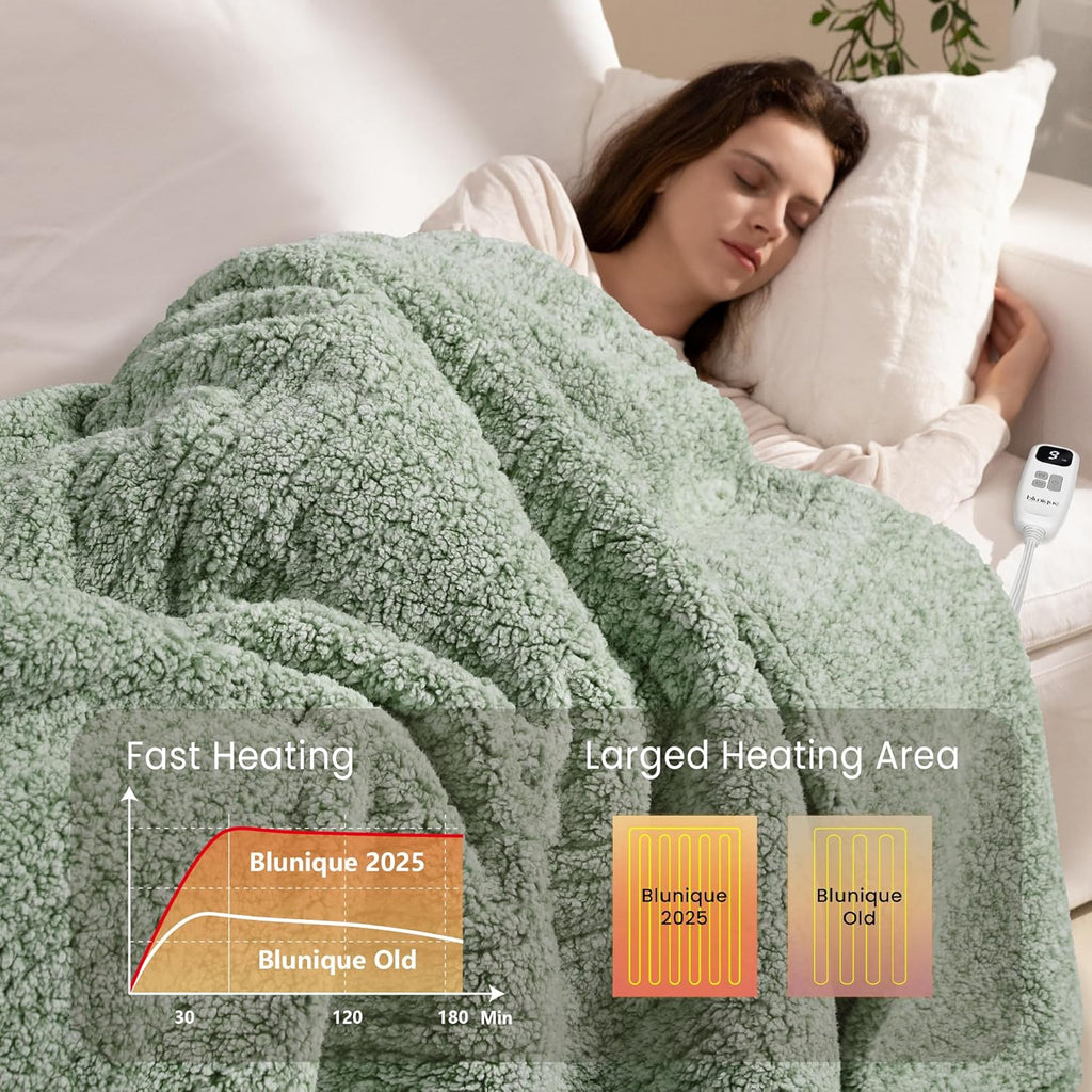 Heated Blanket Electric Blanket Full - Fast Heating Blanket Throw Double Sided Sherpa Ultra Soft Cozy with 10 Heating Levels & 2-10 Hours Auto Off, Mashine Washable, 72 x 84 Inches, Sage