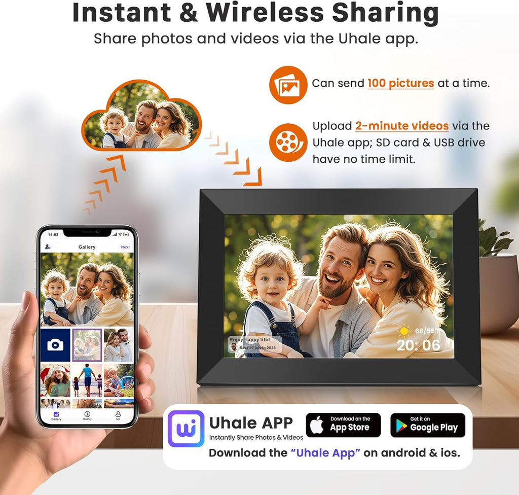 Uhale Digital Picture Frame WiFi 10.1 Inch with 32GB Storage, Electronic Photo Frames 1280 x 800 HD IPS Touch Screen, Auto Rotate, Slideshow, Instantly Share Photos and Videos from Anywhere