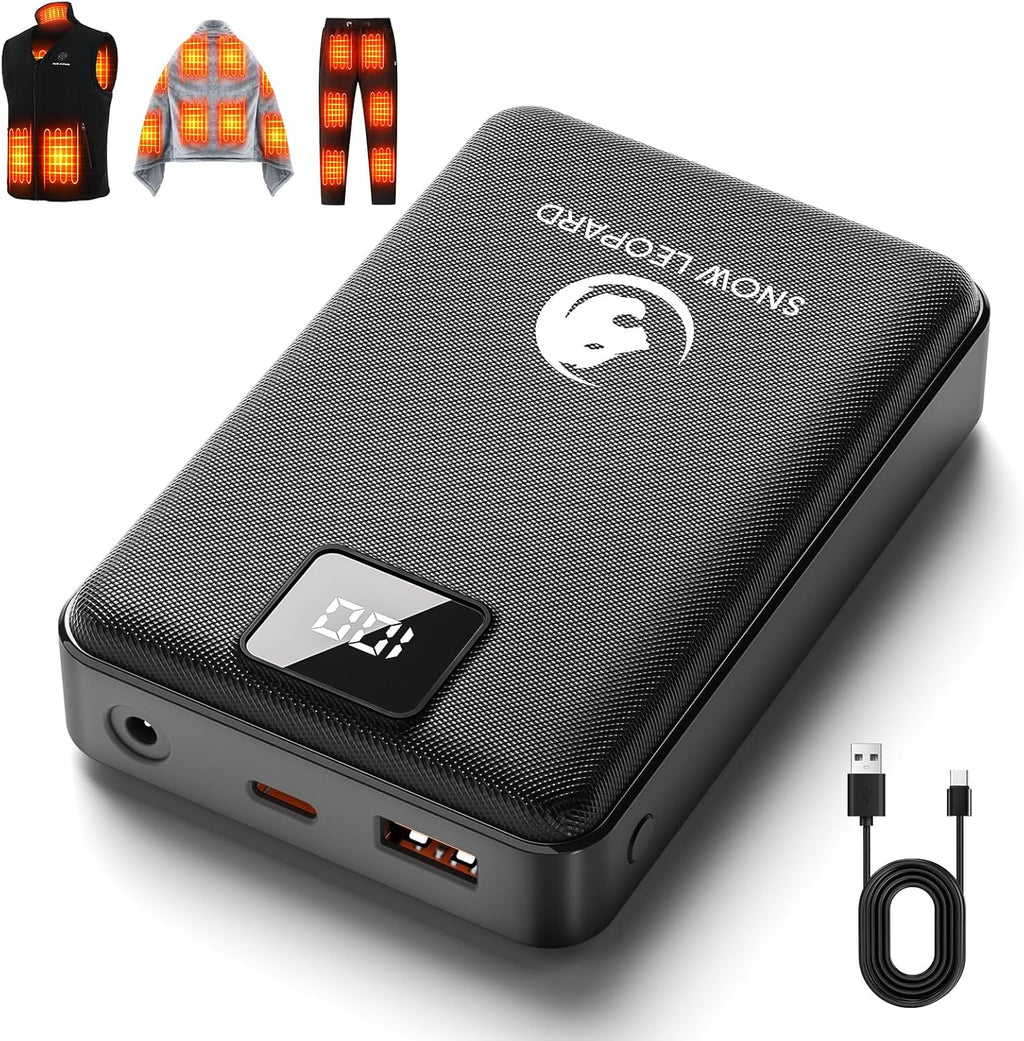 SNOW LEOPARD Heated Vest Battery Pack 7.4v 16000mah Power Bank for Heated Jacket with LED Display Battery Pack for Heating Vest with Dc/USB/Type-C Output for Heated Blanket Clothing for Men Women