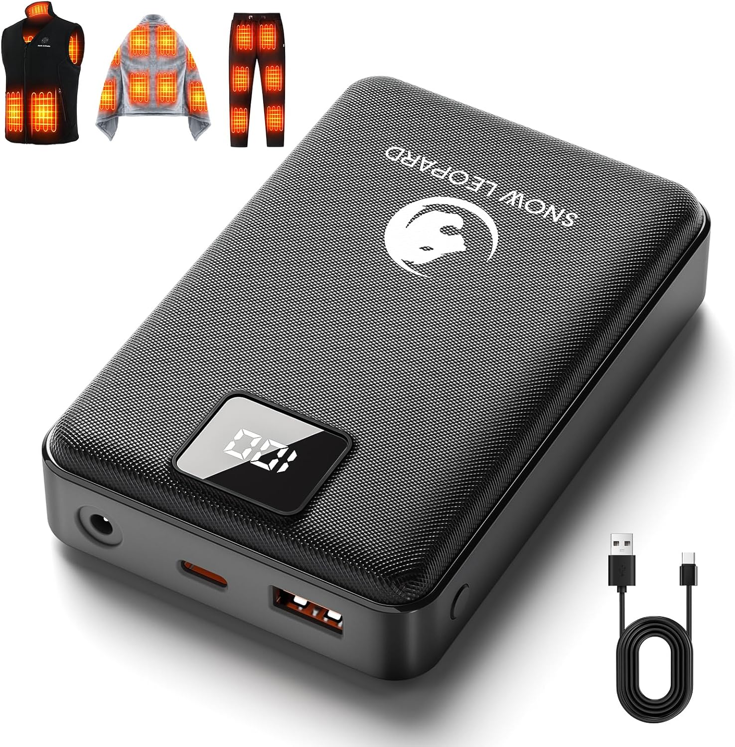 SNOW LEOPARD Heated Vest Battery Pack 7.4v 16000mah Power Bank for Heated Jacket with LED Display Battery Pack for Heating Vest with Dc/USB/Type-C Output for Heated Blanket Clothing for Men Women