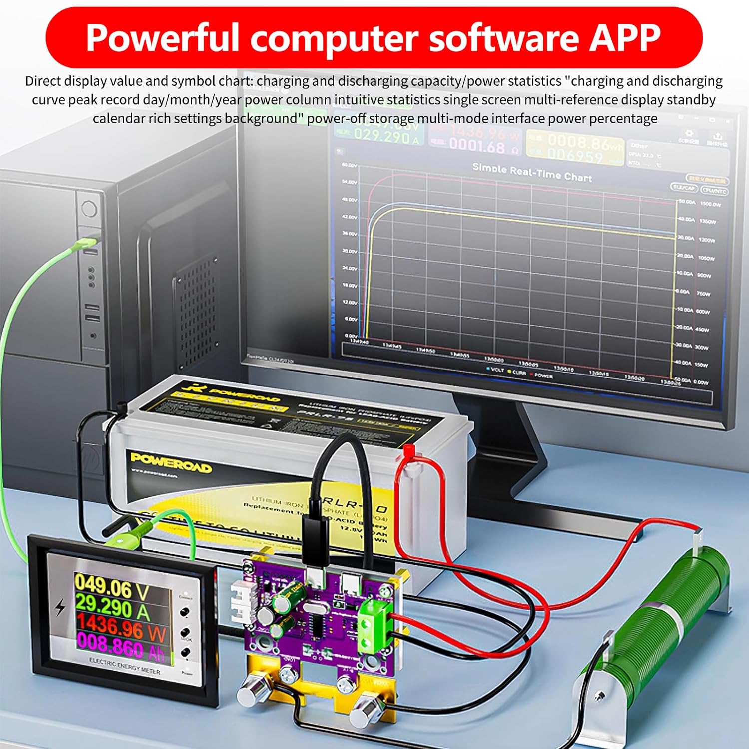 500A Battery Monitor with Shunt 0~420V 500A with Buzzer Alarm and Data Storage Batteries Monitor IPS Color Screen for 0~420V Any Battery and DC Power with 3m Type-C Data Cable Temperature Probe