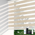 LazBlinds Motorized Zebra Roller Shades, Rechargeable Smart Blinds with Remote Control, Custom Size Light Filtering Dual Layer Roller Sheer Shades, Beige Linen