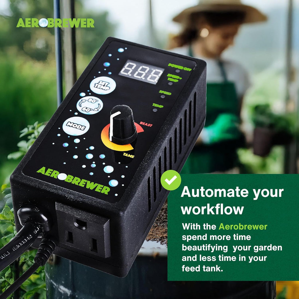 AEROBREWER Temperature + Power Controller -Variable Speed Controllers for Electric Motor Water Pump, +/- 3 Degree Temperature Controller, Variable Motor Speed Controllers for Mixing and Aerating