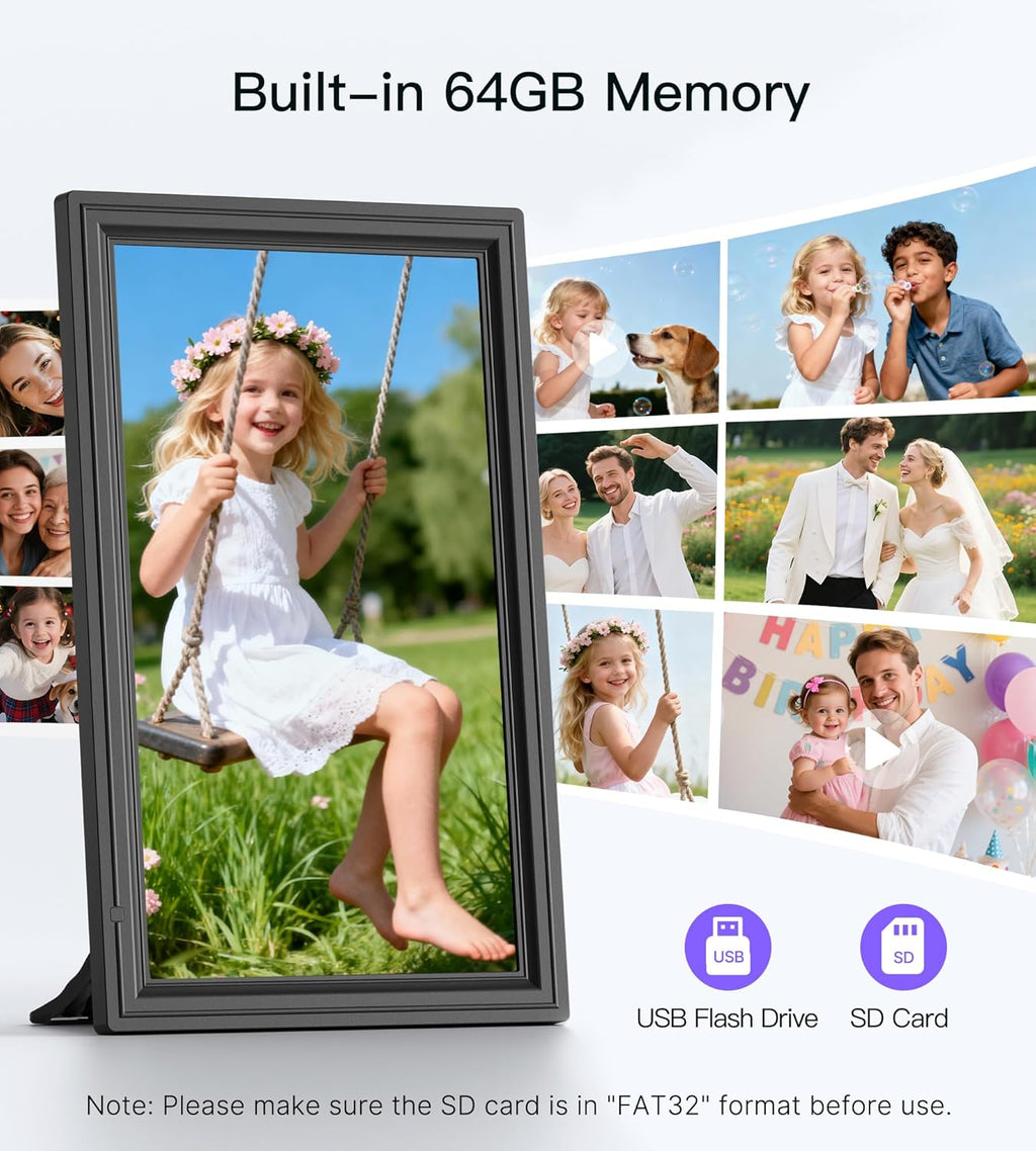 64GB Uhale 15.6" Digital Picture Frame, Large WiFi Electronic Photo Frames 1920 x 1080 IPS FHD Touch Screen, Share Photos and Videos Anywhere, Support SD/USB, Best Gifts for Parents and Grandparents