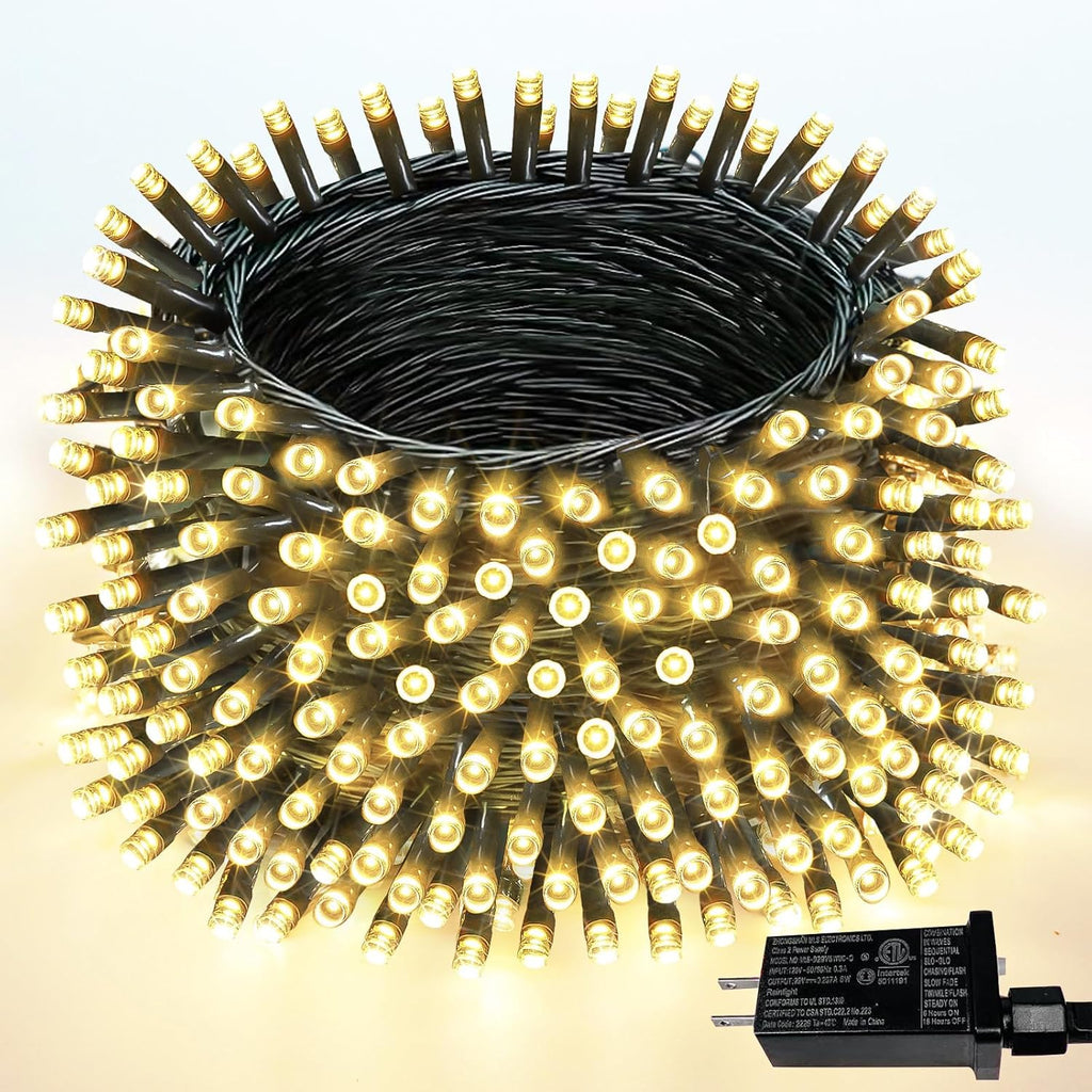 99FT 300 LED Christmas Decoration Lights Outdoor/Indoor, Memory Function & Timer & 8Modes, UL Certified, Green Wire Waterproof String Lights for Christmas Tree Holiday Party Garden Decor (Warm White)