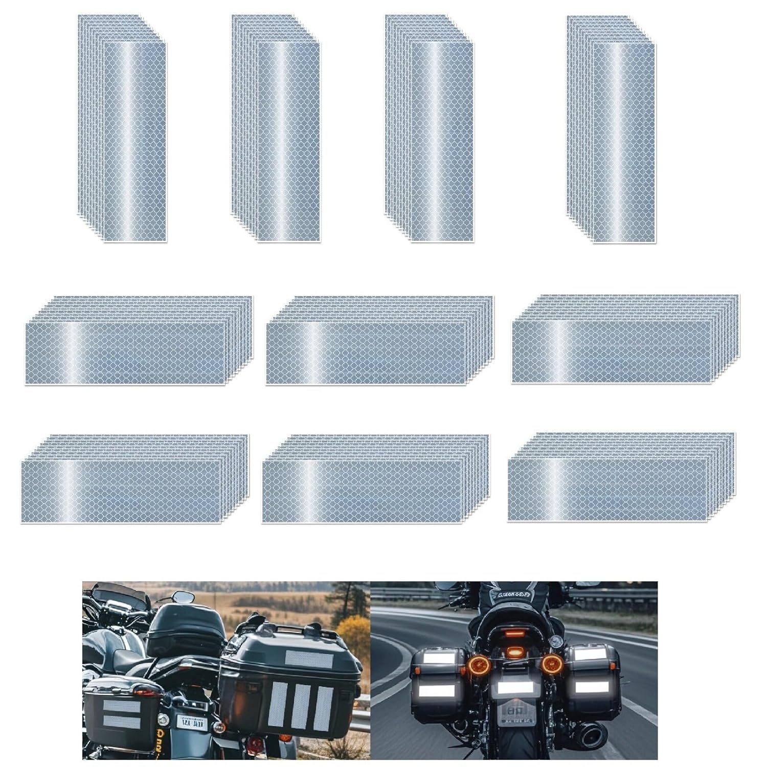 Non Fading White Reflective Stickers 2 inch X 6 inch, Outdoor Waterproof High Visibility Warning Safety Adhesive Reflector Tape (100 Pcs)