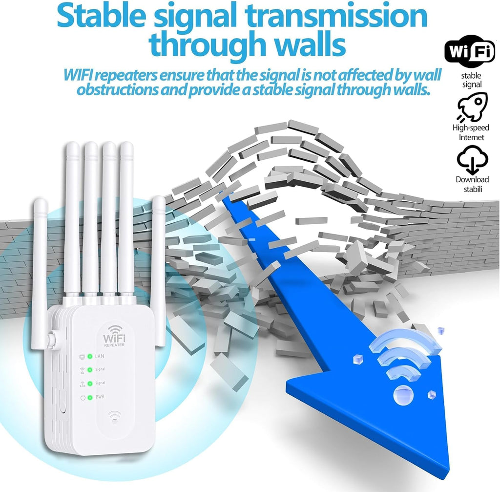 WiFi Extender Signal Booster, WiFi Extender with Ethernet Port WiFi Booster Up to 11800sq, 6 Antennas Extend WiFi Coverage 360°,WiFi Extenders Signal Booster for Home and Outdoors.