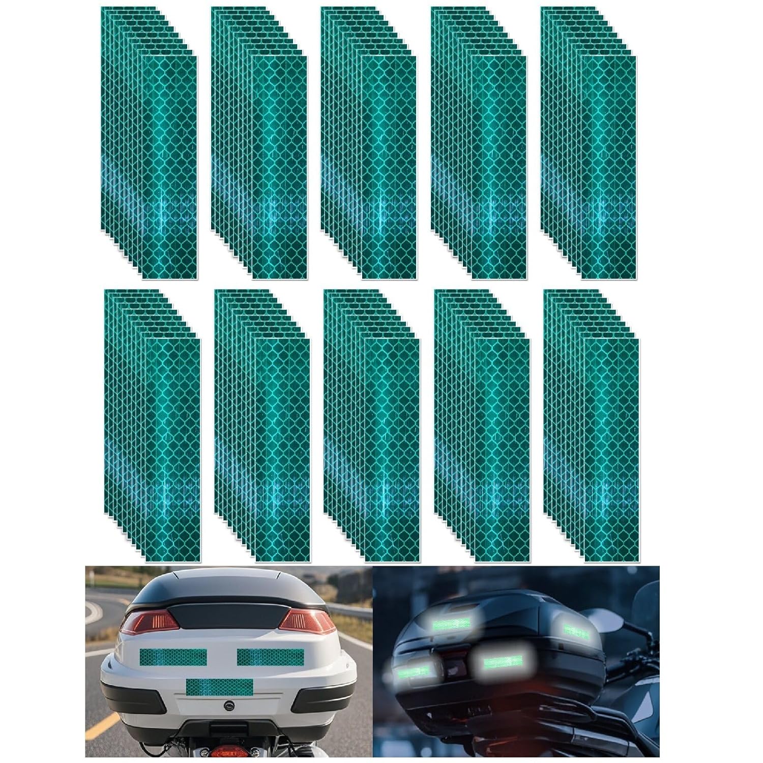 Non Fading Green Reflective Stickers 1 inch X 4 inch, Outdoor Waterproof High Visibility Warning Safety Adhesive Reflector Tape (100 Pcs)