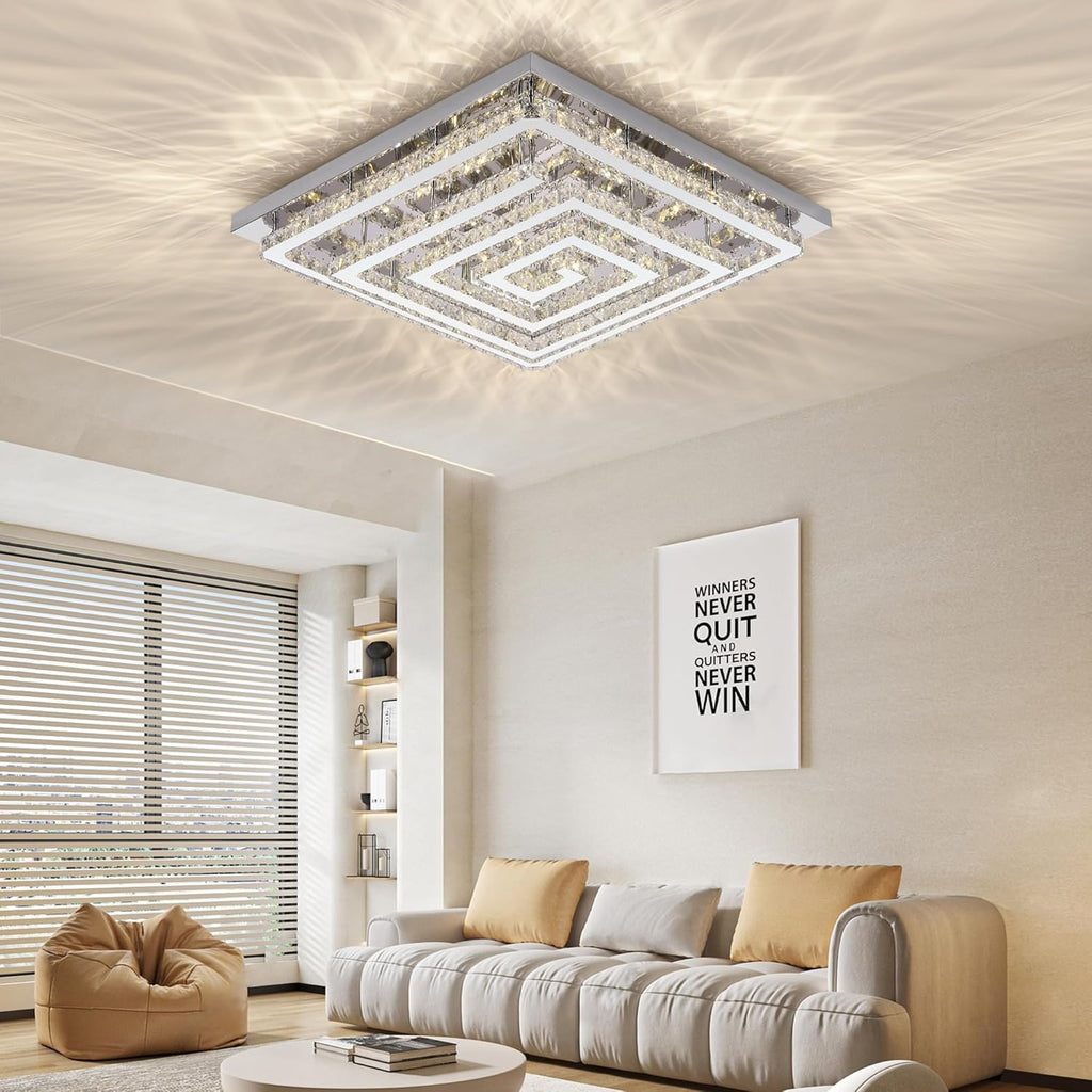 43" Modern Crystal Chandelier with Remote/APP Control, Dimmable Flush Mount Ceiling Light Fixture, 3-Color Temperature, Led Ceiling Lamp for Living Room Bedroom Kitchen Dining Room Entryway