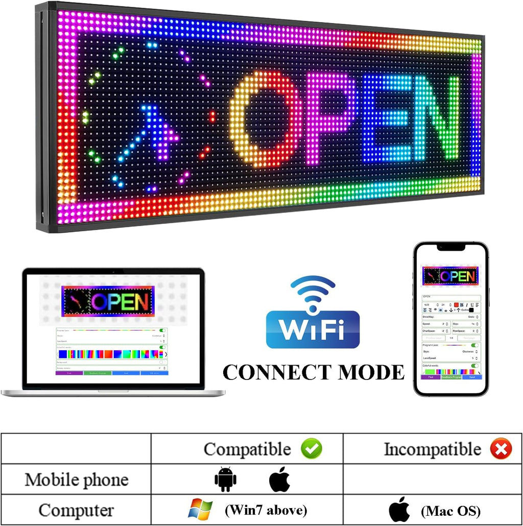 Outdoor P10 Led Scrolling Sign RGB Full Color by WIFI Control With High Brightness led sign Programmable for Business Advertising Board (39''x14'')