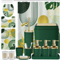 Bathroom Set - Bathroom Sets with Shower Curtain and Rugs, Bathroom Accessory Set, Dark Green Bathroom Accessories Set with Trash Can, Toilet Brush and Soap Dispensers