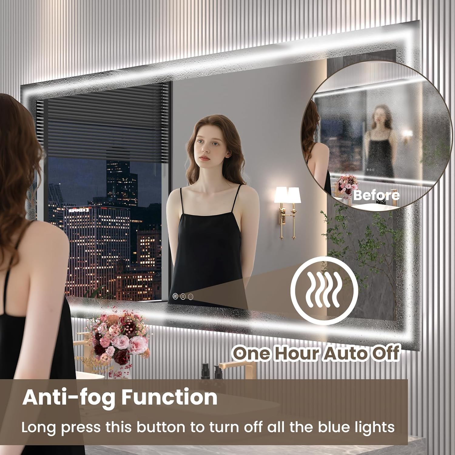 84"X32" LED Bathroom Mirror with Front Lights and Backlit, Anti-Fog, Dimmable, Shatter-Proof Tempered Glass, Lighted Bathroom Vanity Mirror for Wall with 3 Colors, Memory Function