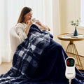 Heated Electric Blanket Throw Size - 50"x60" Flannel Heating Blanket with 10 Heating Levels & 5 Time Settings Over-Heat Protection, Winter Warmer for Adults with ETL Certification（Navy Blue）
