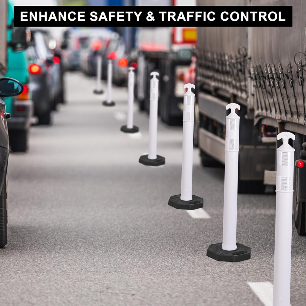 OrangeStar 9-Pack 42" Traffic Delineator Post Cones with Heavy Duty Rubber Base, White Safety Cones for Road, Parking Lot, Warehouse, Construction Zone Safety
