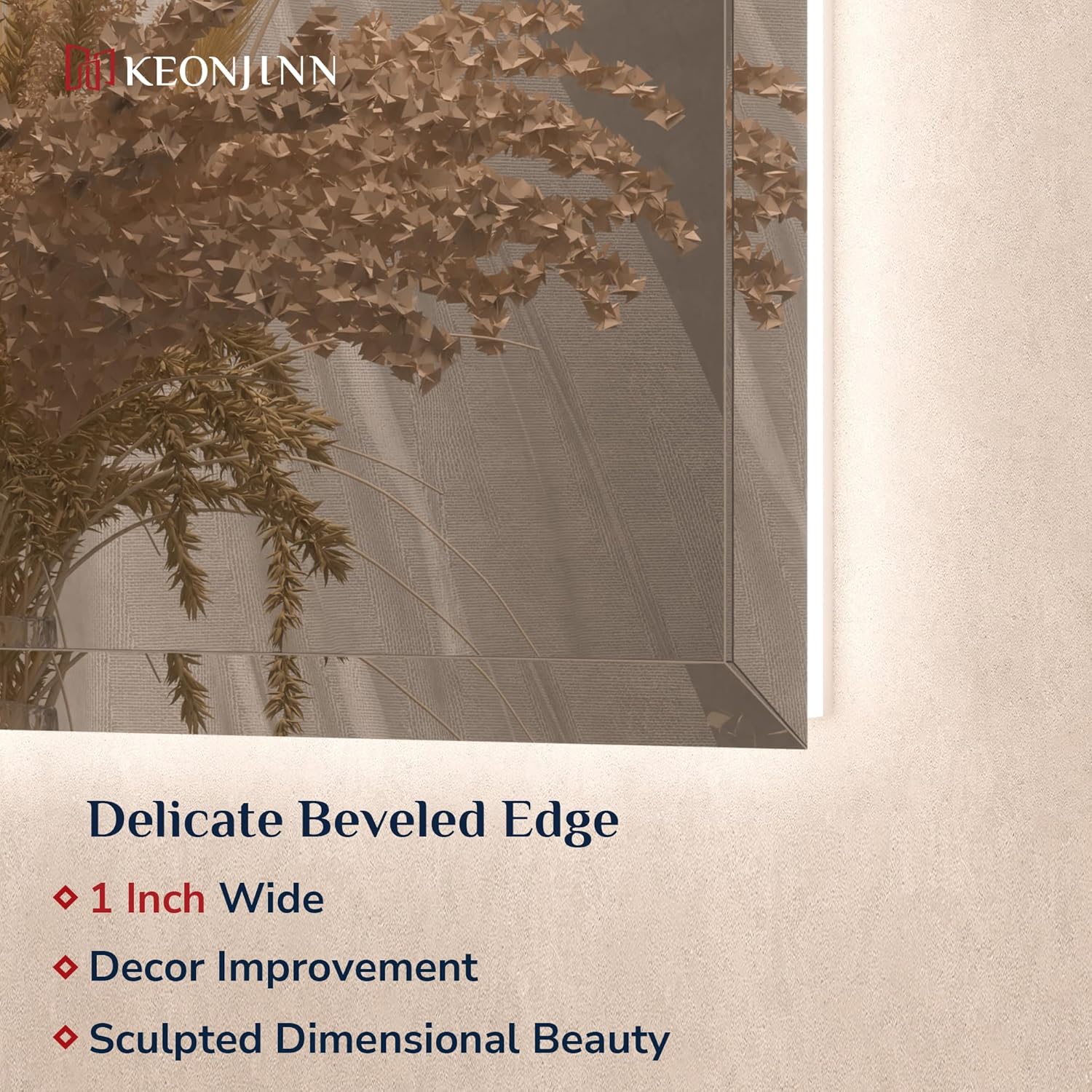 Keonjinn 55 x 30 Inch Backlit Bathroom Mirror with Lights, Beveled Large Lighted Vanity Mirror for Wall, HD Tempered Glass, Safe Defogging, UL-Listed, 3000K/4500K/6500K, Big Frameless LED Mirror