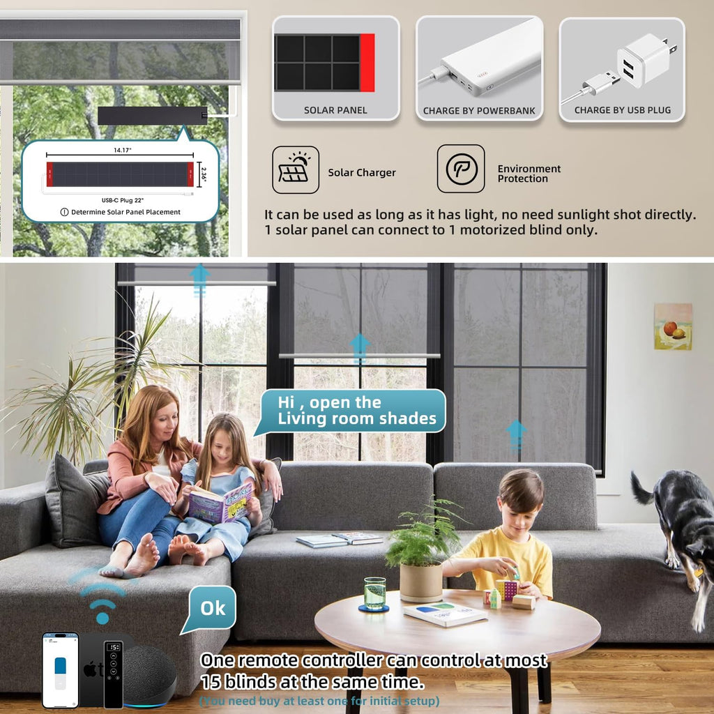 SmartWings Motorized Light Filtering Roller Shades 60% Blackout Custom Size, Rechargeable Battery, Works with Matter/Apple HomeKit, Alexa, Thread/Zigbee, Remote Optional, 60% Twilight Heather Grey