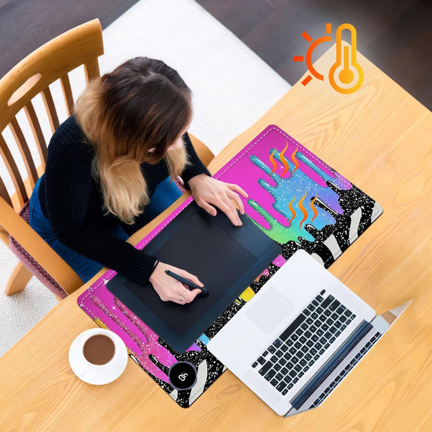 Heated Mouse Pad, Warm Desk Pad, Keyboard Mat 23.6 x 14 Inch Large Size Intelligent Fast Heating, 3 Speed Adjustable, Timed Auto Power Off for Game Office Home, Rainbow Ice Crea