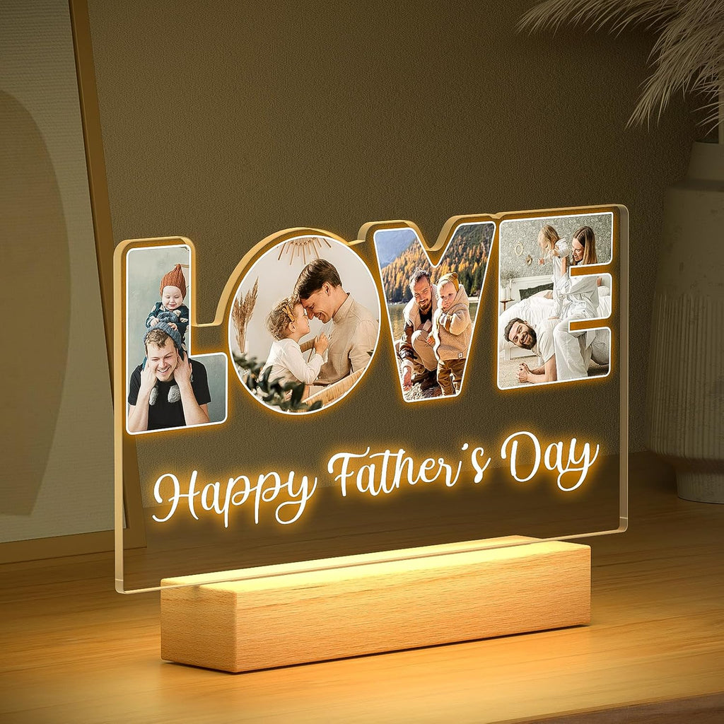 Custom Picture Frame with Photo, Customized Picture Frames with Night Light, Personalized Photo Frame, Personalized Valentines Day Gifts for Dad