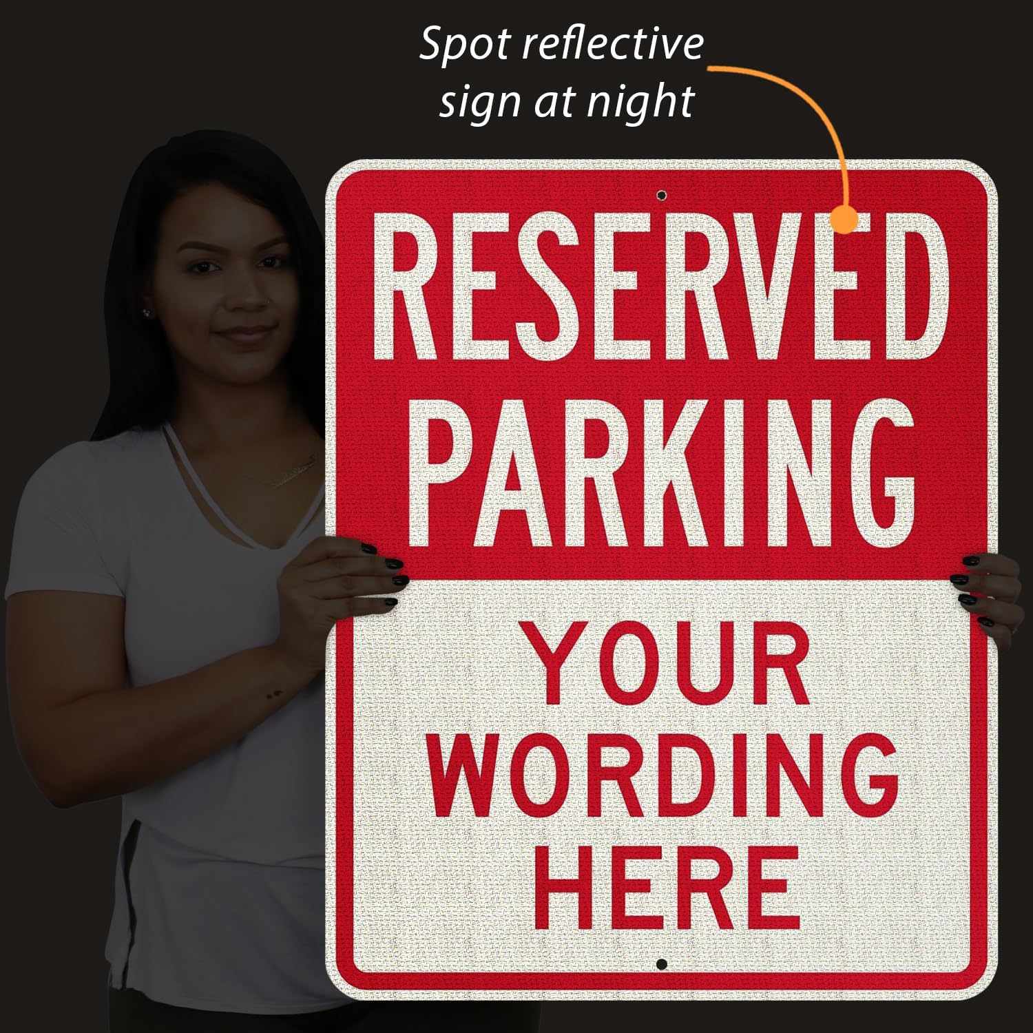 SmartSign 30 x 24 inch Custom “Reserved Parking” Metal Sign - Add Text, 80 mil Aluminum, 3M Laminated Engineer Grade Reflective Material, Red and White, Made in USA