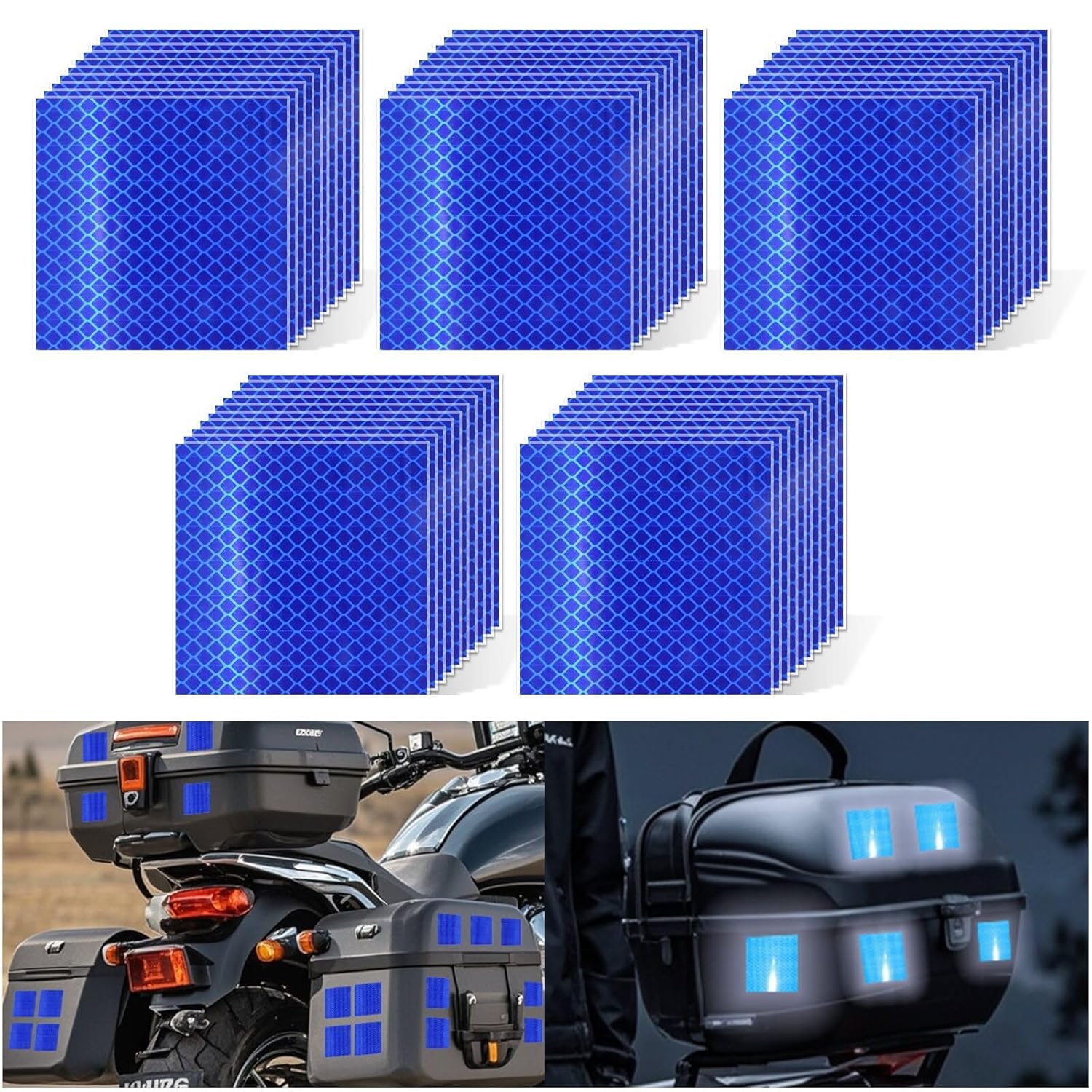 Non Fading Blue Reflective Stickers 3 inch X 3 inch, Outdoor Waterproof High Visibility Warning Safety Adhesive Reflector Tape (50 Pcs)