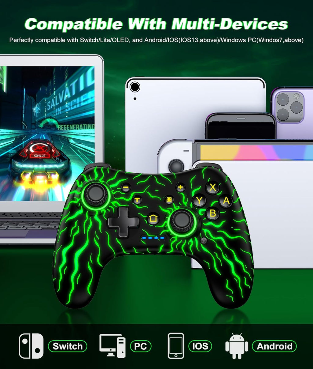 Switch Controller, Wireless Switch Controller Compatible with Nintendo Switch 2/Swicth Controller/Lite/OLED, Wireless Switch Controllers Work with iOS/Android/PC with RGB Light, Programmable, TURBO & Wakeup