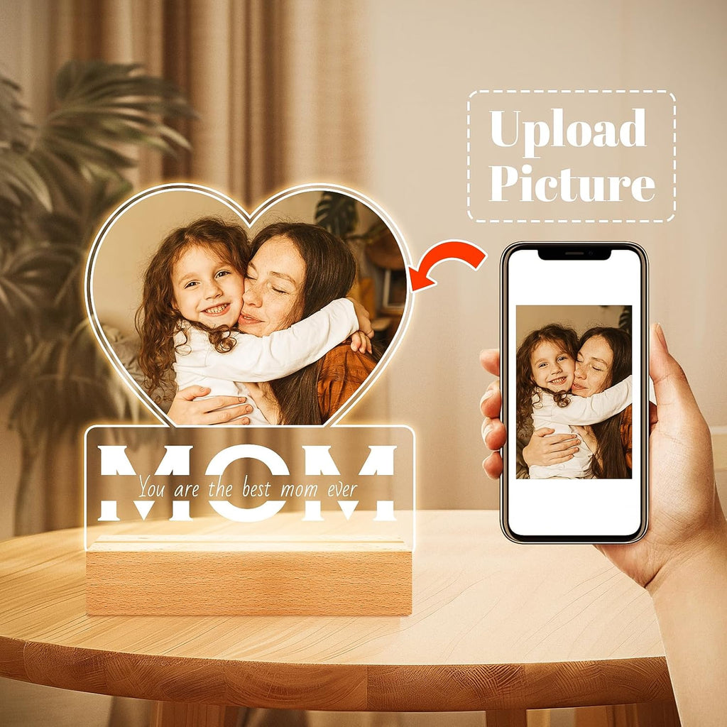 Personalized Gifts for Mom from Daughter and Son, Custom Picture Frames with Photo, Personalized Photo Frame with Night Light, Customized Mom Birthday Gifts